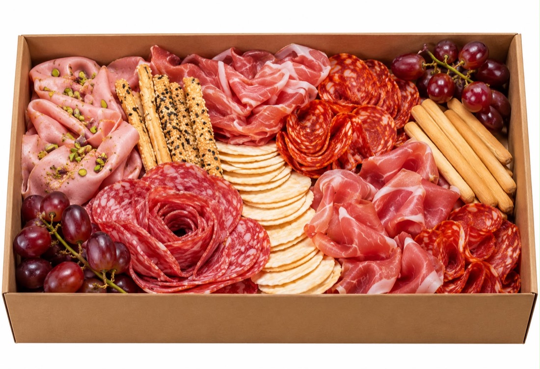Board of Italian cured meats and cheeses with crackers